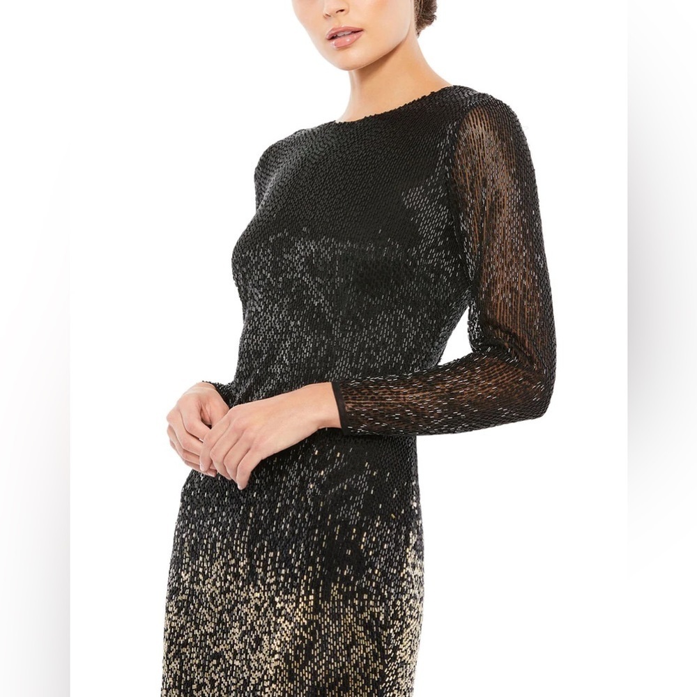 Mac Duggal Long Sleeve Beaded Fringe Gown 93584 - Picture 3 of 9